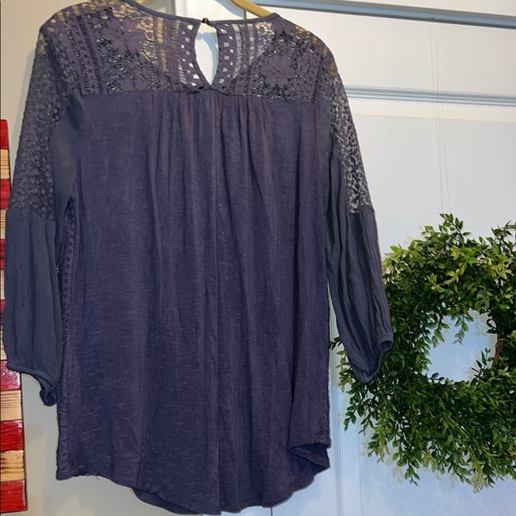 Knox Rose Blue Embellished Cropped Blouse with Bib Collar - Picture 3 of 4